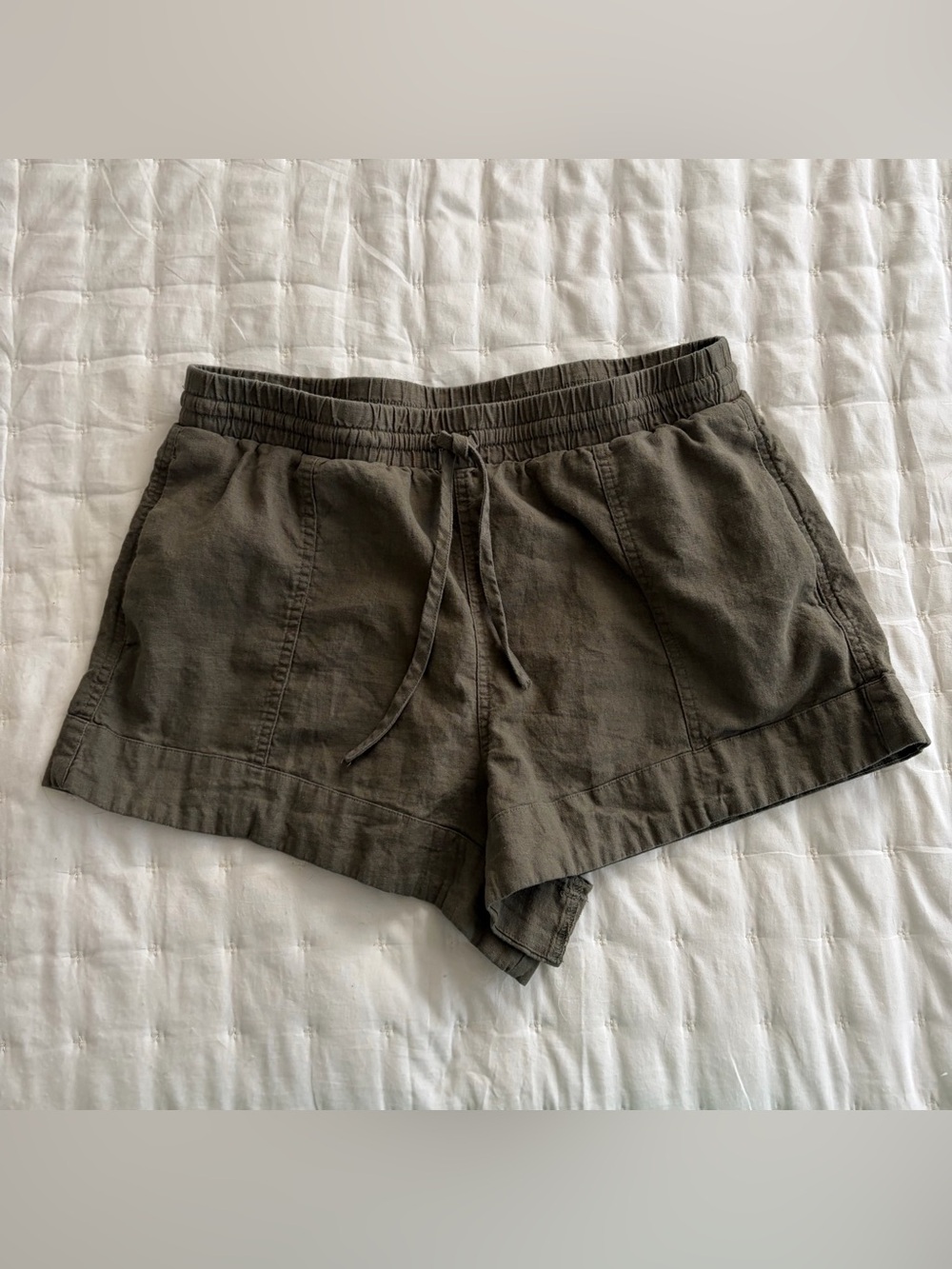Universal Thread Olive Drawstring Linen-Blend Athletic Shorts